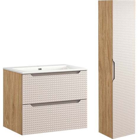 Set di mobili da bagno con lavabo Mallory beige e marrone 70cm