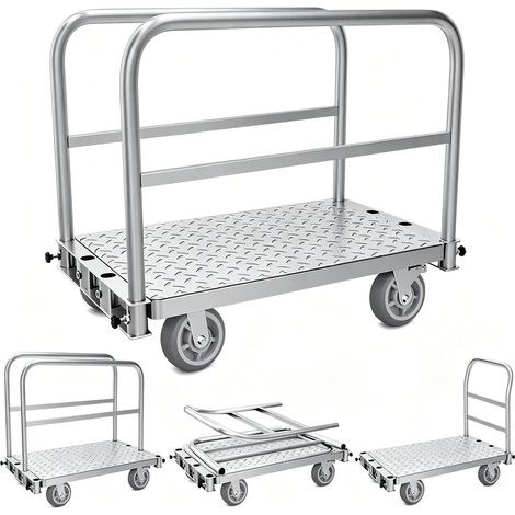 Chariot à plaques 3 en 1, roues de 150 mm avec freins, chariot avec partie latérale amovible, poignée pliable, chariot de transport 500 kg pour atelier, chantier, entrepôt (100 x 60 x 83 (1/5)