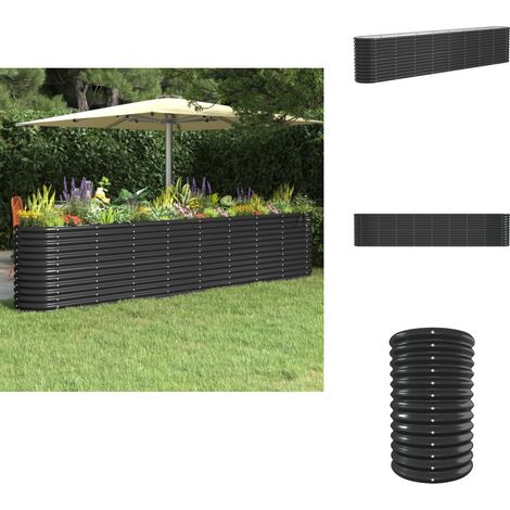 Hochbeet Pulverbeschichteter Stahl 332x40x68 cm Anthrazit - Hochbeet - Pflanzenbehälter - Gartenmöbel - Balkonbepflanzung - Stahltanks (1/5)