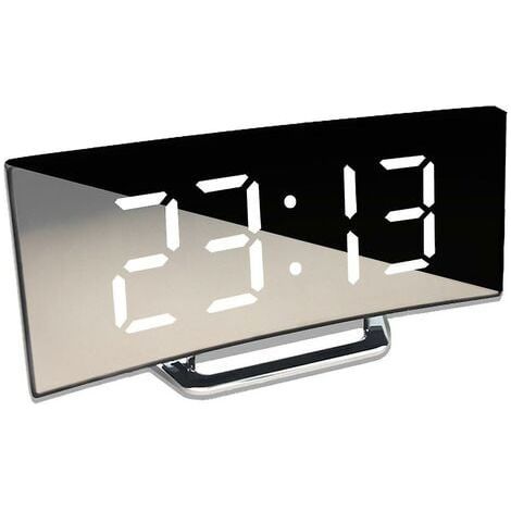 Digital Alarm Clock, Curved Electronic Clock, Large LED Screen, Mirror Clock, Silent Alarm Clock (1/5)