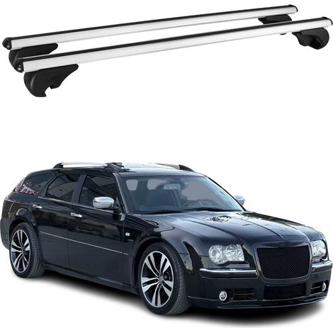 OMAC Barres de toit en aluminium pour Chrysler 300C Touring 2004-2010 – TÜV / DIN 75302:2019 – Antivol inclus – Charge max 75 kg – 2 barres Argent (1/4)
