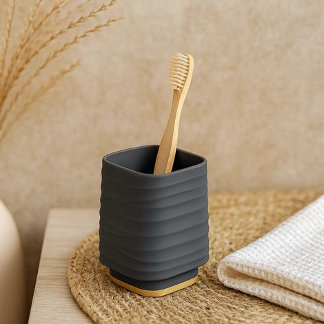 Exagonshop Portaspazzolino in plastica ABS e bamboo grigio