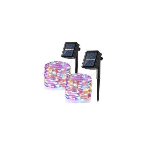 [Lot de 2] Guirlande Lumineuse Exterieur Solaire, 12m 120 LED Guirlande Guinguette Noël Solaire Étanche 8 Modes Décoration Lumière pour Jardin Terrasse Cour Maison Mariage Fête (Multicolore)