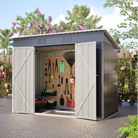 Caseta de jardín metálica con puerta y rejillas OKMYHOME (1/5)