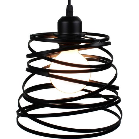 Spring Shape 20CM Chandelier Industrial Pendant Light Retro Metal Hanging Lamp For Living Room Kitchen Black