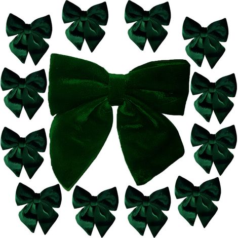 Fiocchi Natalizi verde in Velluto 1 Grande 12 Piccoli Decorazioni Albero Natale decorazioni addobbi natalizi pareti, porte, finestre, pacchi regalo, camini e vetrine (1/5)