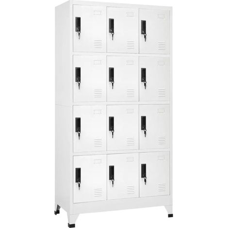 Armario de oficina moderno de 90 x 45 x 180 cm con cerradura y 12 puertas con cerradura de acero blanco 020047024 (1/5)