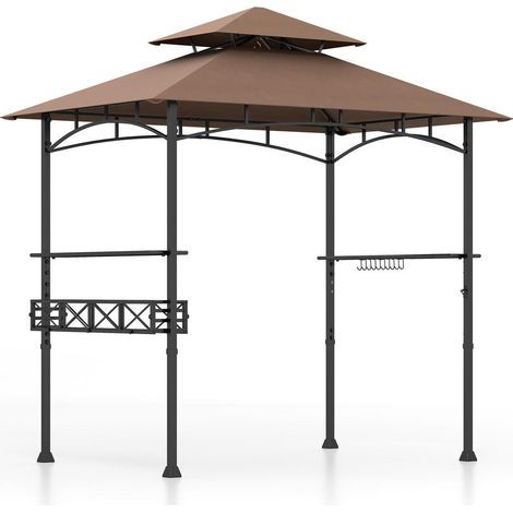 Espace Barbecue Optimisé avec Rangement Tonnelle Abri Grill 244x152 cm Double Toit pour Jardin et Terrasse Marron (1/5)