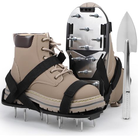 1 Paire Sandales Aérateur de Pelouse Noir, Chaussures à Clous avec Velcro, Pelle, Chaussures pour Gazon, Chaussures à Ongles Scarificateur pour Cour Jardin (1/5)