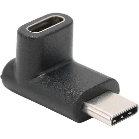 Tragbarer und stabiler rechtwinkliger (90°) USB-C-Adapter, Stecker-Buchse, zum Laden, für Daten und Video, schwarz. (1/5)