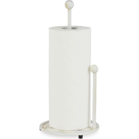 Relaxdays Standing Kitchen Roll Dispenser, Paper Towel Holder, Retro, Shabby-Chic, Cast Iron, Height: 33 cm, White