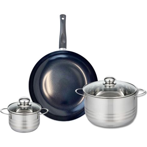 Ensemble de 1 Poêle de cuisson 32 cm et 2 faitouts 14 et 24 cm Elo Prima Brillant (1/5)