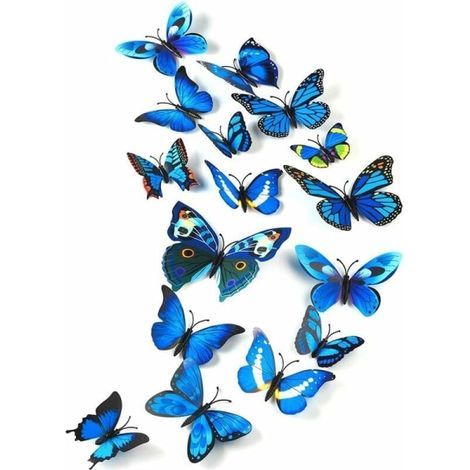Set of 36 blue 3D butterfly wall stickers, for a girl's bedroom. (1/5)