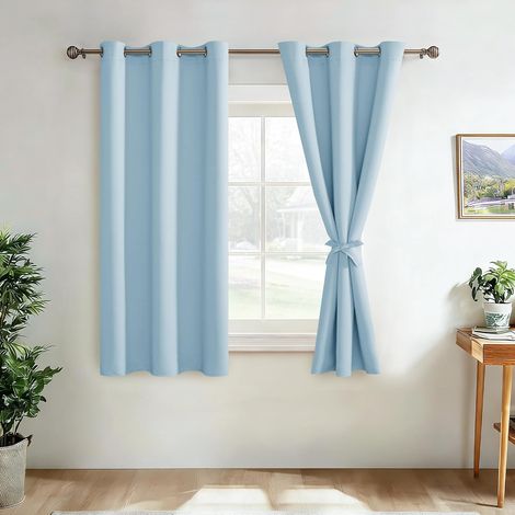 Blackout Curtains with Tie Backs, Thermal Curtains for Boys Bedroom, Cold and Heat Protection for Living Room, Light Blue, Set of 2, 54" H x 46" L (1/5)