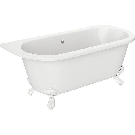 Baignoire semi îlot retro avec pieds d'aigle blancs - 150 x 74 x 61 cm - Acrylique - Blanche - 154 L - SPARUS (1/4)