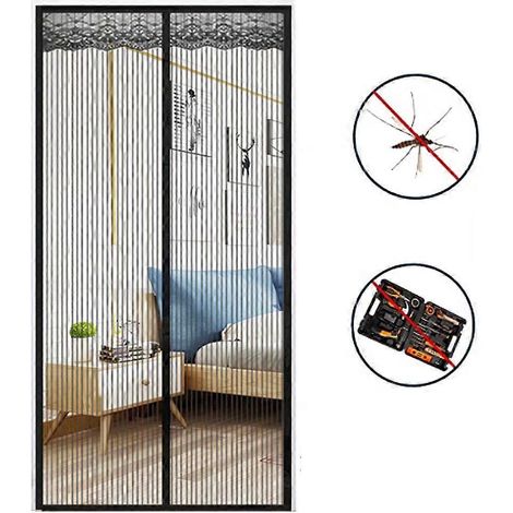Moustiquaire magnétique de porte 90 x 210 cm, maille ultra-fine, fermeture magnétique, bande adhésive sans perçage, idéale pour les couloirs. (1/3)