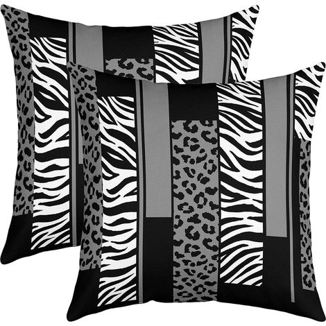 Léopard Zèbre Réversible Taies d'oreiller 60x60cm Enfants Guépard Gris Blanc Noir Lot De 2 Housses de coussin Home Décor Pour Animaux Imprimer Place Taie Oreiller Safari Géométrie Housse Coussin (1/5)