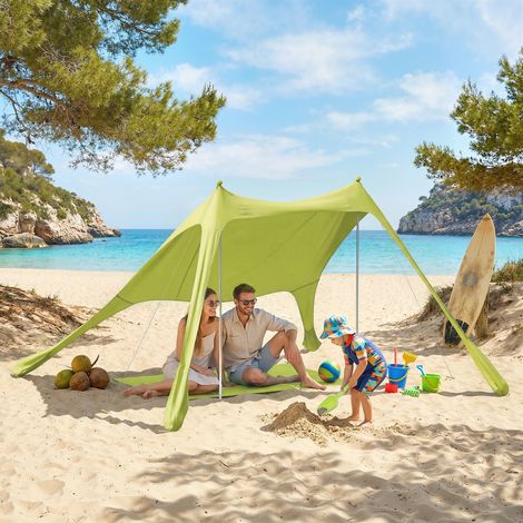 Tenda da spiaggia pieghevole con materassino parasole UPF50+, pali in alluminio, paletta, picchetti e borsa per il trasporto (verde) (1/5)