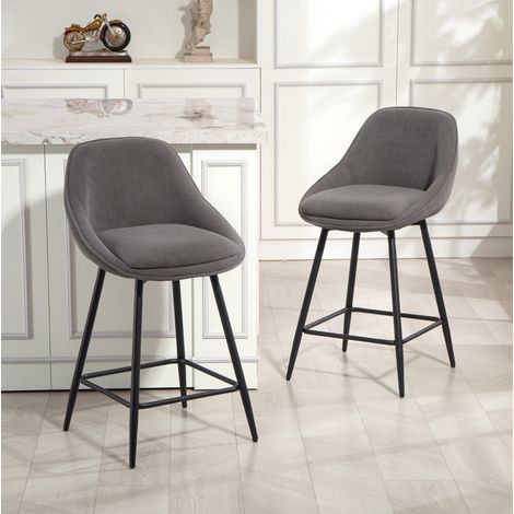MEUBLIV Lot de 2 tabourets de bar gris pivotants à 360° avec repose-pieds en tissu côtelé, 65 cm (1/5)