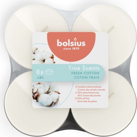 Tealights Maxi True Scents Bolsius Fresh Cotton 8 pz