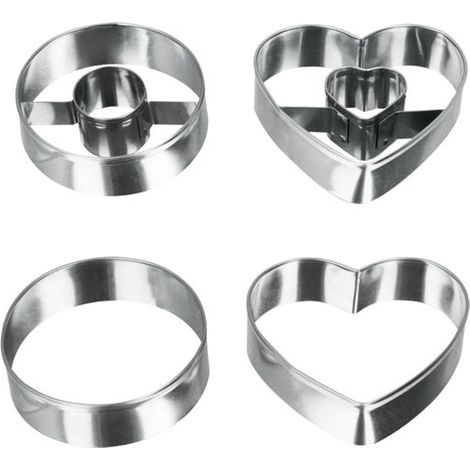 Ausstecher 5,5 cm x 4 Edelstahl rund und Herz - Metaltex