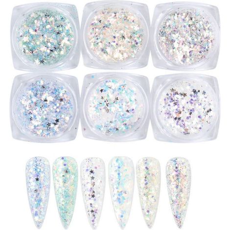 Kits de paillettes holographiques pour nail art, 6 boîtes, paillettes 3D, flocons métalliques brillants, poudre acrylique, sequins pour la décoration des ongles, capsules de manucure holographiques (c