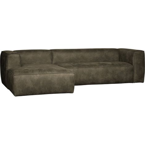 Canapé d'angle gauche cuir 305cm BEAN - Vert kaki (1/2)