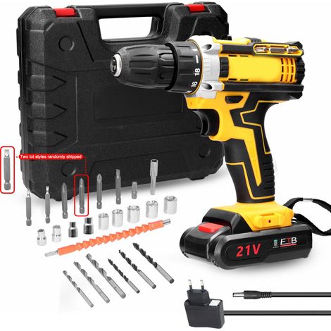 GARRYFIZH Perceuse à percussion sans fil 21V – Moteur performant 2 vitesses – avec 1 batteries 1.2mAh - 18 couples réglables pour perçage bois et méta