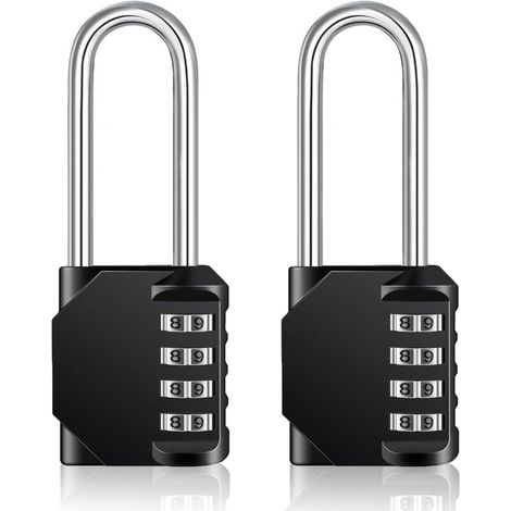 Long Code Padlock Outdoor for Gate, Garden Shed, Large 4 Digit Code Padlock for Sports Locker, College, School, Combination Lock (2 Pieces, Black) (1/4)