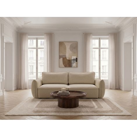BOBOCHIC - Canapé droit convertible 3 places ESMEE tissu chenille Beige (1/5)