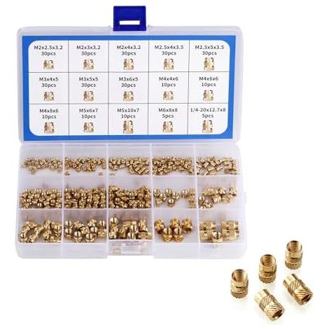 300 PCS Insert Fileté Écrou Moleté,M2/M2.5/M3/M4/M5/M6/ 1/4 Insert Filetage,Avec boîte de tri en plastique,Femelle Filetées,Boîtier en plastique pour pièces imprimées en 3D moulées par injection (1/5)