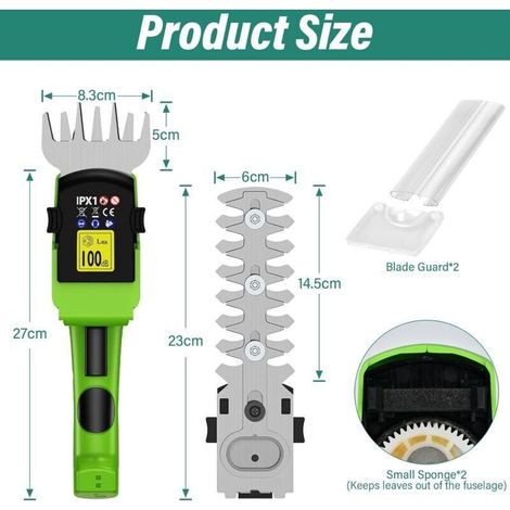 7.2V Taille-herbes et Cisaille a Gazon sans Fil, 2000mAh Taille Haies/Herbe Mini avec 2 Lames, 1100r/min,pour Couper Les Haies, Les pelouses,et USB C câble (1/5)