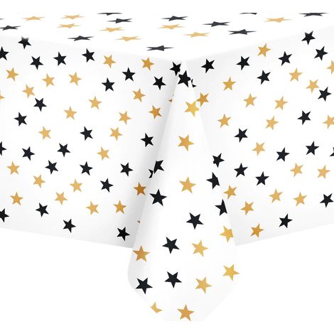 Nappe blanche métallisée à étoiles pour anniversaire 137 x 274 cm