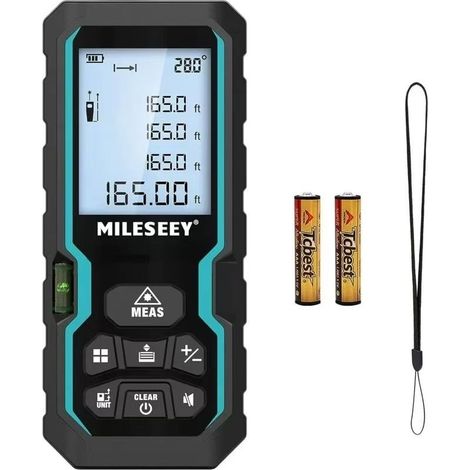 Télémètre Laser Numérique, 50m/165ft Mesure Laser avec Niveau Électronique & Rétroéclairage LCD, IP54 m/in/ft/ft+in Mesure du Pythagore Distance Surface Volume & Manuel en Français (1/5)