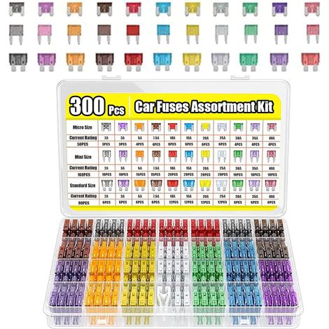 300PCS Car Fuses Assorted Kit: 160 Mini & 90 Standard & 50 Micro Blade Fuses with Puller - Car Fuse Set for Caravan Truck Rv Motorcycle - 2A 3A 5A 7.5A 10A 15A 20A 25A 30A 35A 40A Assorted