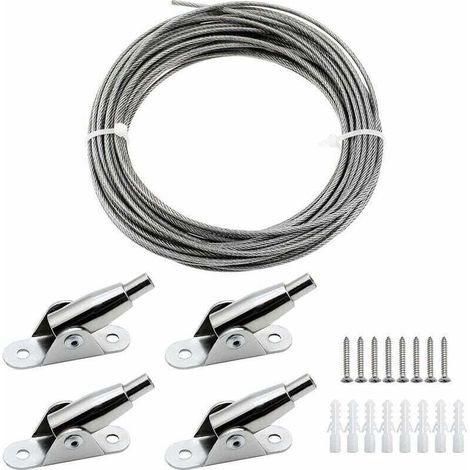 2mm x 10m PVC-Coated Stainless Steel Cable Hanging Frame with Metal Cable, Fixed Codes, Screws for Hanging Photos, Clothes, Lamps, Curtains, Max Load 30KG