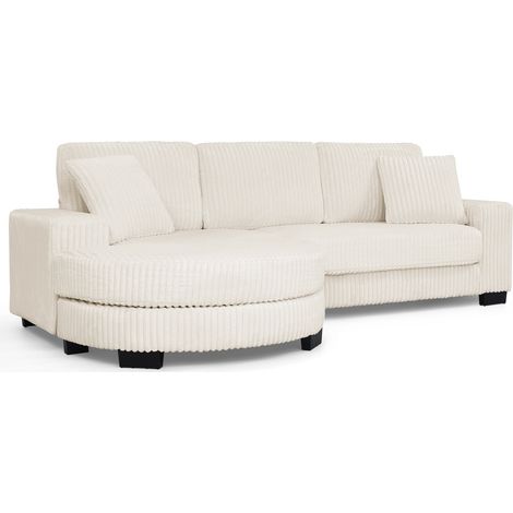 Sofá esquinero en L de 4 plazas en pana beige con puf ovalado móvil 256,5 x 133,5 x 89 cm (1/5)