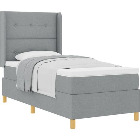 Matelas à ressorts avec matelas gris clair, mesurant 80 x 200 cm, recouvert de tissu. (1/5)
