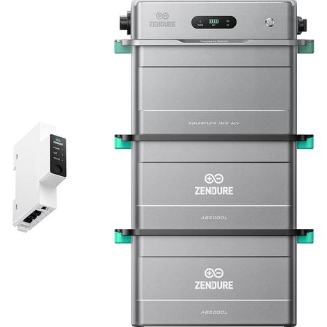 Zendure SolarFlow 1600 AC+ - Stockage AC Plug & Play, compatible avec panneaux solaires, HEMS ZENKI™ 1600W, 1,92 kWh extensible à 11,52 kWh, IP65. avec Compteur intelligent 3CT-S, 2xAB2000L