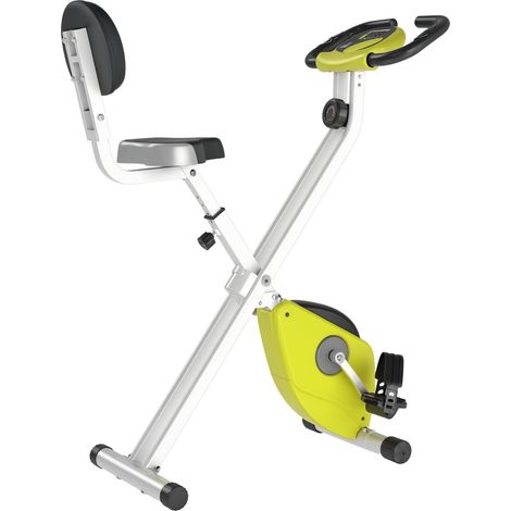 Vélo d'appartement pliable en acier, avec résistance magnétique réglable en hauteur, 8 niveaux de résistance, écran LCD, 43 x 97 x 109 cm, jaune. (1/5)