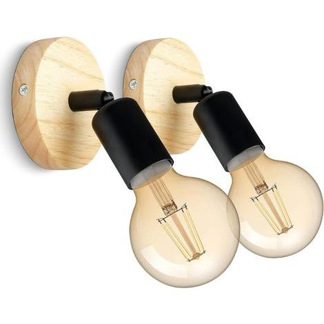 Applique Murale Interieur en Bois Vintage Lampe Murale 180° Rotative Rétro Industrielle E27 Appliques pour Chambres, Salons, Escaliers, Couloir (Lot de 2) (1/5)