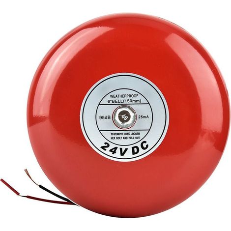 Cloche d'alarme ronde en métal 24V, cloche d'alarme incendie de sécurité rouge (1/4)