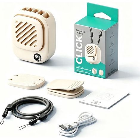 Mini ventilateur de cou portable - Batterie 2000 mAh - Ventilateur mains libres - Ventilateur portable - Base magnétique - Affichage LED - Abricot (1/5)