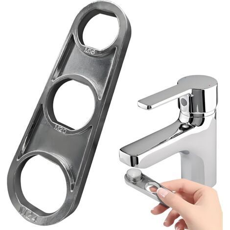 M16/M18/M20/M22/M24/M28 Clé à Barboteuse pour Robinet,Aérateur Buse Mélangeuse Aérateur,Chromée Clé de Mousseur Robinet M24,Outil Polyvalent pour l'Ajustement du Débit d'Eau (1/5)