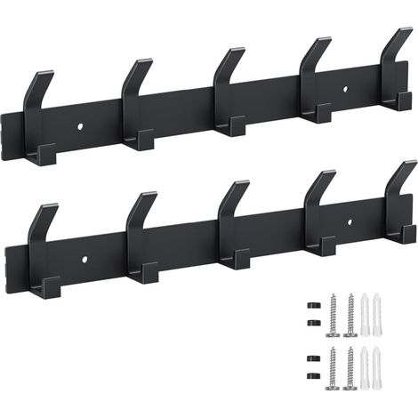 Appendiabiti da parete 2 pezzi, Appendiabiti da parete con 5 ganci, Appendiabiti da bagno, Appendiabiti in metallo per ingresso, Gancio per ingresso, camera da letto, bagno e cucina (nero) (1/5)