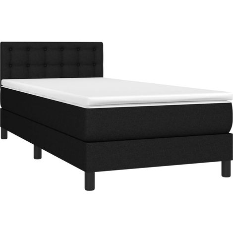 Estructura de cama LED con somier de láminas cabecero y colchón de 90x190 cm en tejido negro TDL0209061