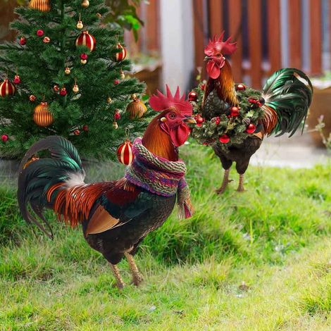 Statue De Coq - Décoration Extérieure En Fer Pour Jardin Et Pelouse - Ornement De Noël Et Fêtes - 23 x 31 x 0,5 cm - 320 g (1/5)