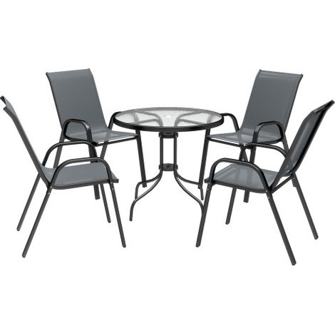 Dark Grey Five-Piece Steel Patio Set with Stylish Glass-Top Table for Outdoor Relaxation (1/5)