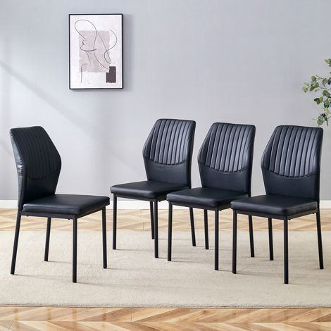 REDOM Set di 4 sedie da pranzo, schienale con scanalature verticali, seduta imbottita, metallo e PU nero