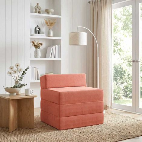 Canapé-lit pliable 2-en-1 en velours côtelé rouge orange, 200 x 70 x 15 cm - PANGIVO (1/5)